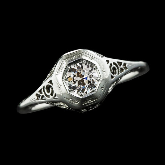 Solitaire Ring Old Cut Round Genuine Diamond Antique Style 1.25 Carats