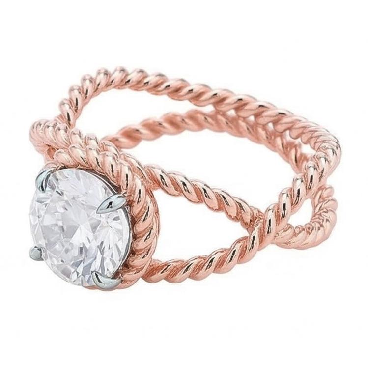 Solitaire Ring Old Cut Round Natural Earth Mined Diamond Twisted Rope Style 1 Carat