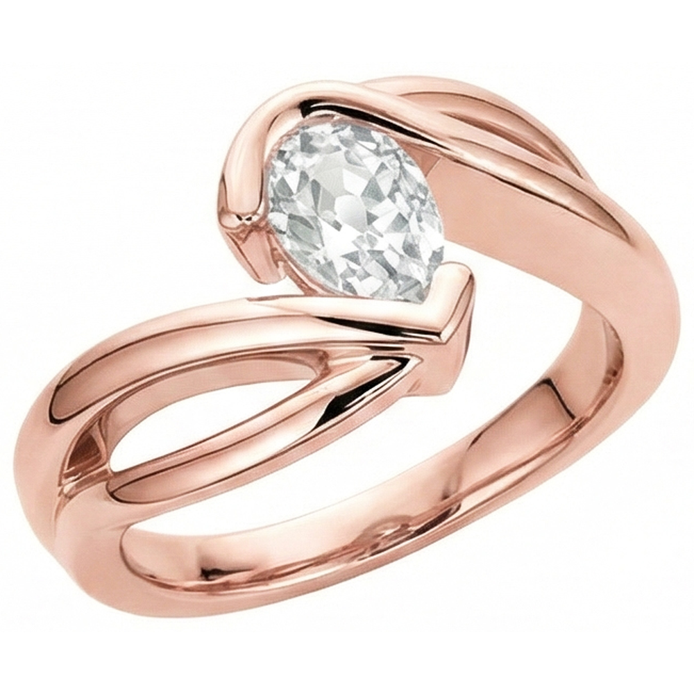 Solitaire Ring Old Mine Cut Pear Real Natural Earth Mined Diamond Twisted Split Shank 2.25 Carats