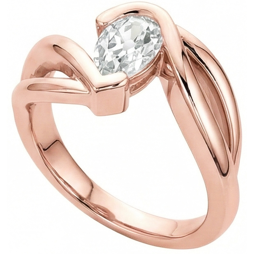 Solitaire Ring Old Mine Cut Pear Real Natural Earth Mined Diamond Twisted Split Shank 2.25 Carats