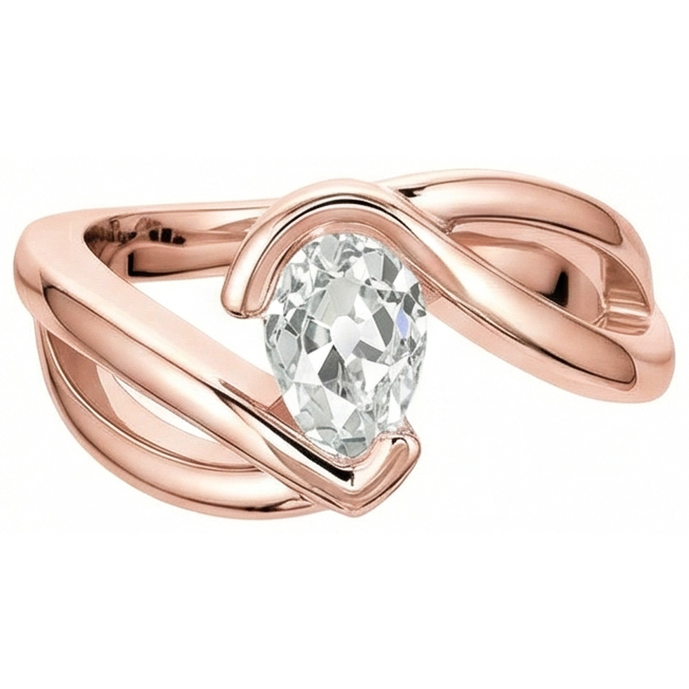 Solitaire Ring Old Mine Cut Pear Real Natural Earth Mined Diamond Twisted Split Shank 2.25 Carats