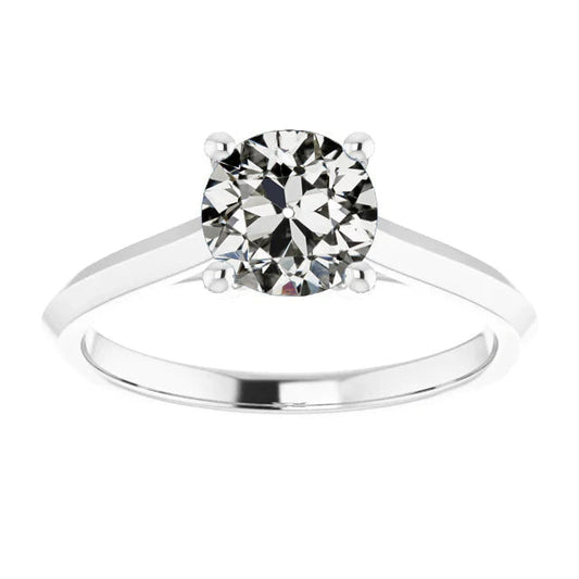 Solitaire Ring Old Mine Cut Real Diamond 4 Prong Set 2 Carats
