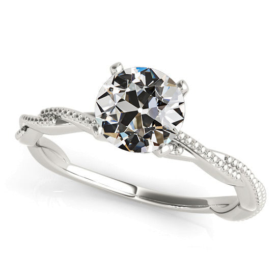 Solitaire Ring Old Mine Cut Real Diamond Twisted Shank 2 Carats Gold