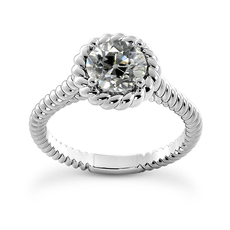 Solitaire Ring Old Miner Natural Diamond Prong Set Rope Style 2 Carats
