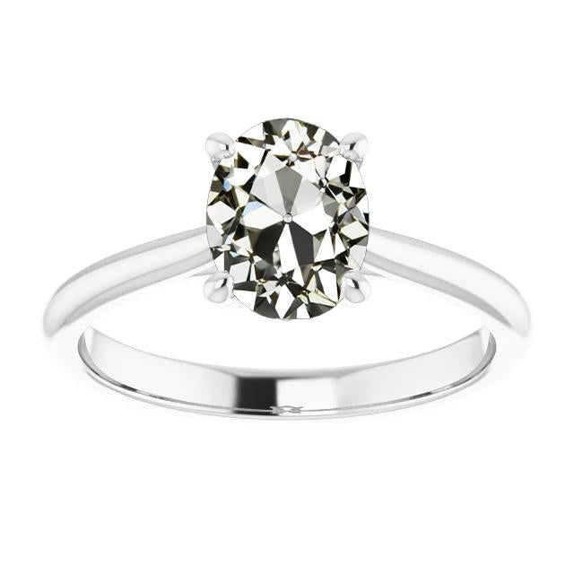 Solitaire Ring Oval Genuine Old Mine Cut Diamond 14K White Gold 3 Carats