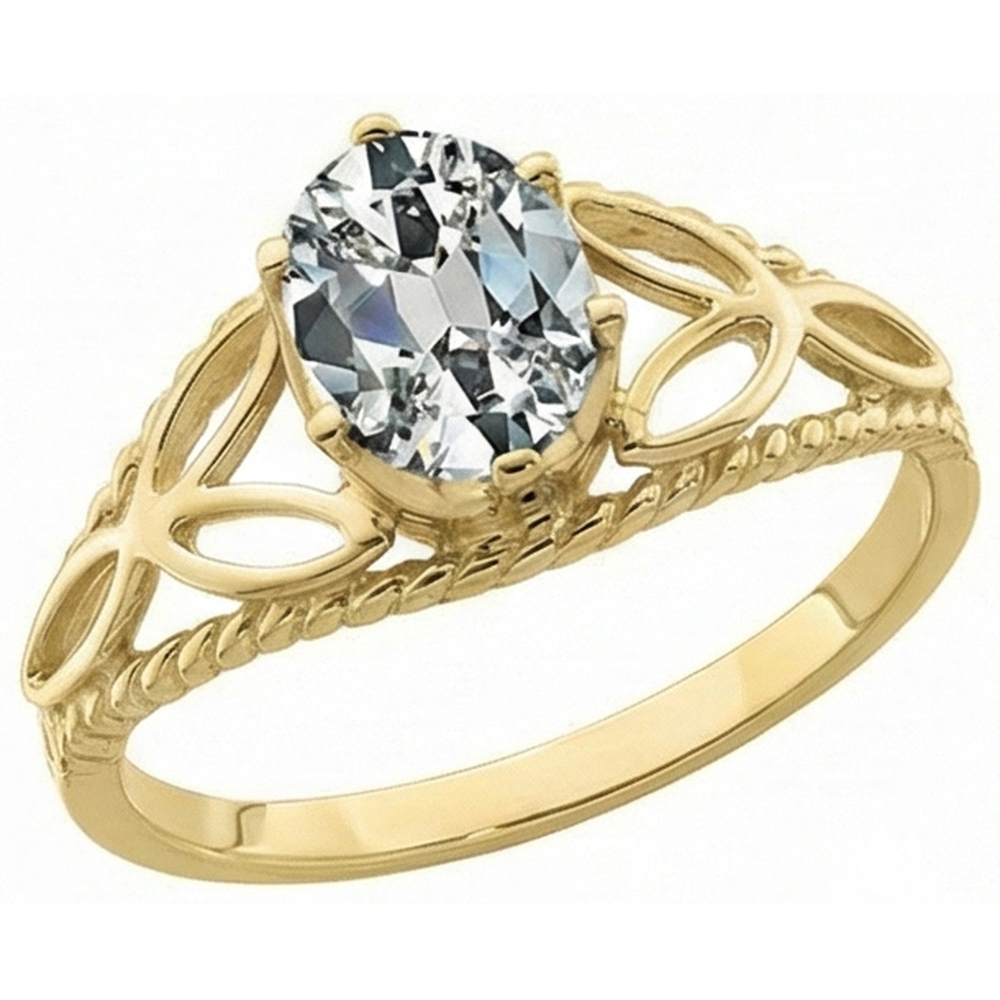 Solitaire Ring Oval Old Cut Natural Earth Mined Diamond Trinity Knot Rope Style 3 Carats