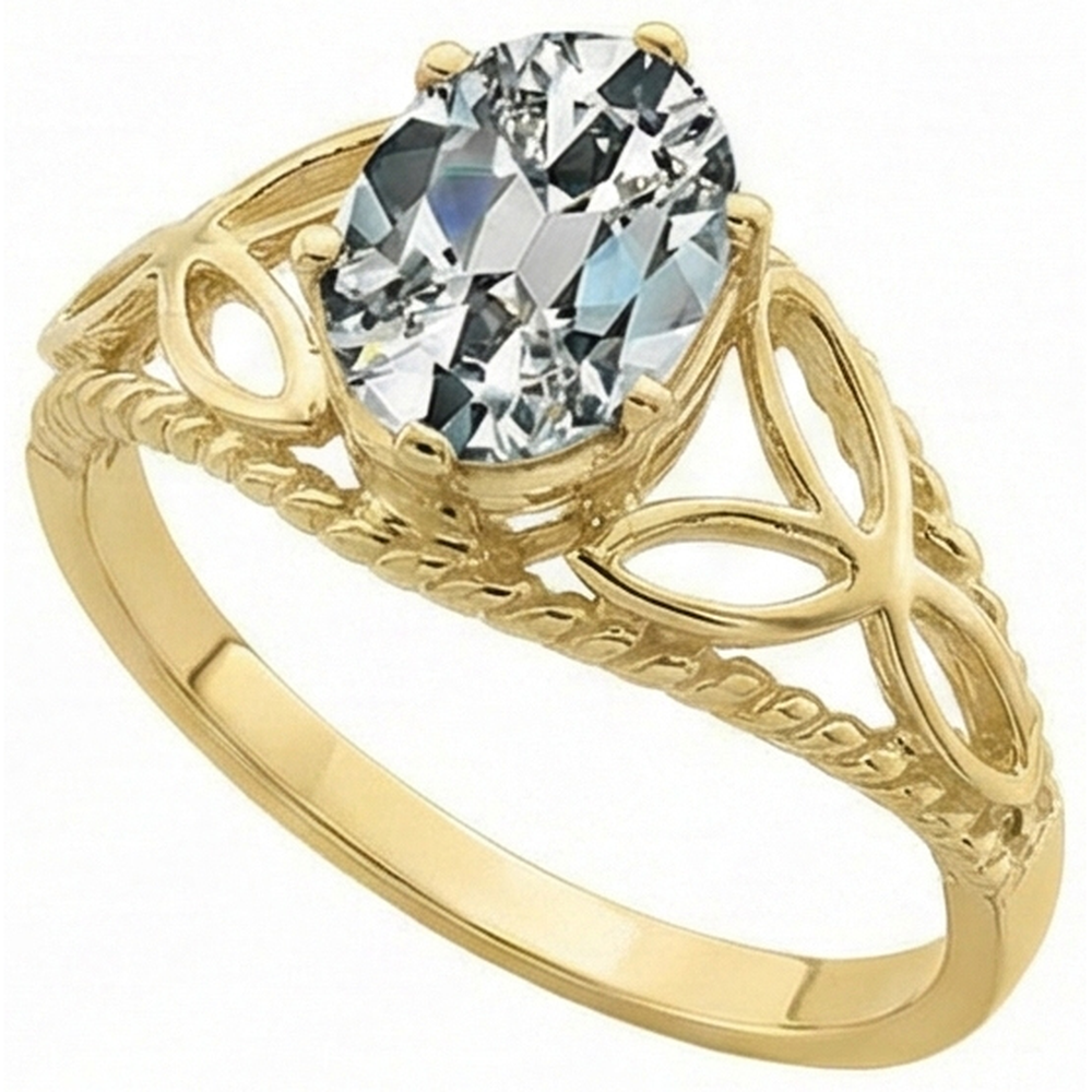 Solitaire Ring Oval Old Cut Natural Earth Mined Diamond Trinity Knot Rope Style 3 Carats