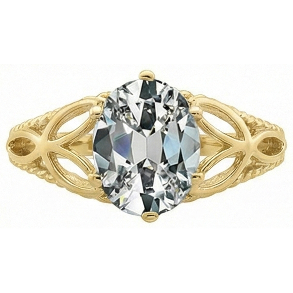 Solitaire Ring Oval Old Cut Natural Earth Mined Diamond Trinity Knot Rope Style 3 Carats