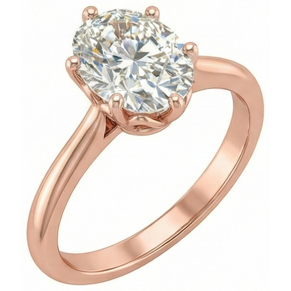 Solitaire Ring Oval Old Mine Cut Natural Earth Mined Diamond 6 Prong Set 3 Carats Gold