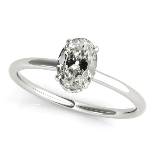 Solitaire Ring Oval Old Miner Real Diamond Prong Set White Gold 3 Carats