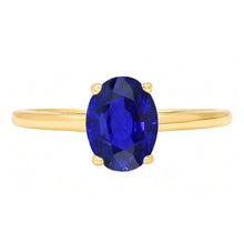 Solitaire Ring Oval Shaped Sri Lankan Sapphire 2 Carats Yellow Gold