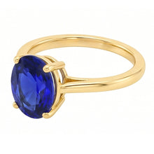 Solitaire Ring Oval Shaped Sri Lankan Sapphire 2 Carats Yellow Gold