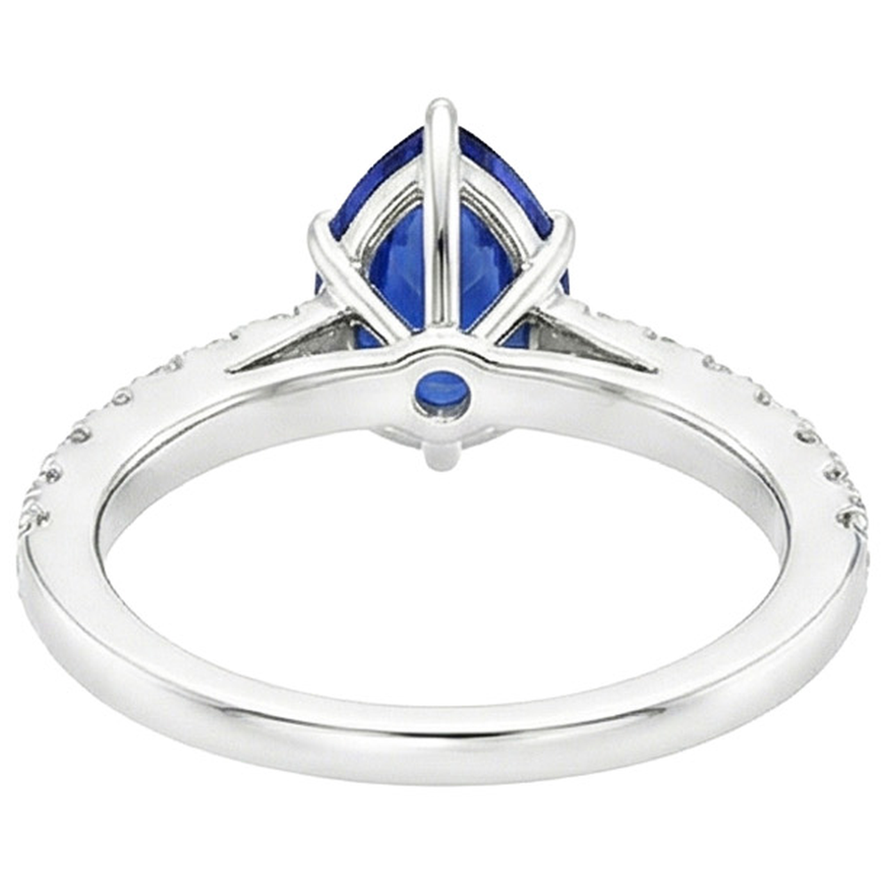 Solitaire Ring Pear Blue Sapphire Pave Set Natural Earth Mined Diamond Accents 5.25 Carats
