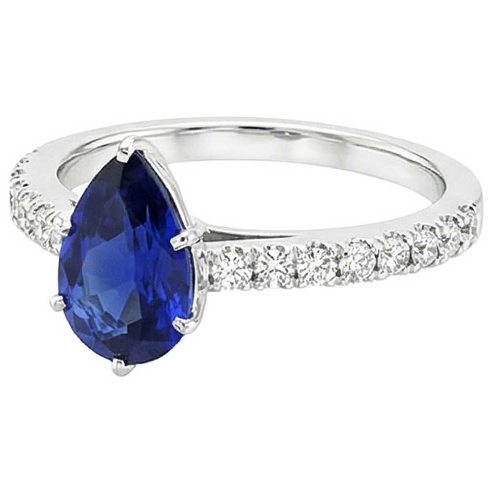 Solitaire Ring Pear Blue Sapphire Pave Set Natural Earth Mined Diamond Accents 5.25 Carats