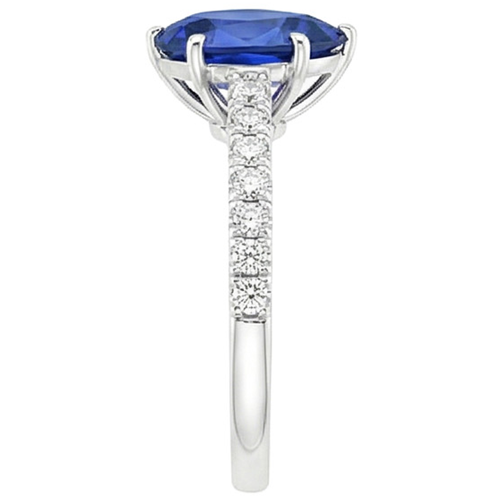 Solitaire Ring Pear Blue Sapphire Pave Set Natural Earth Mined Diamond Accents 5.25 Carats