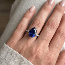 Solitaire Ring Pear Blue Sapphire Pave Set Natural Earth Mined Diamond Accents 5.25 Carats