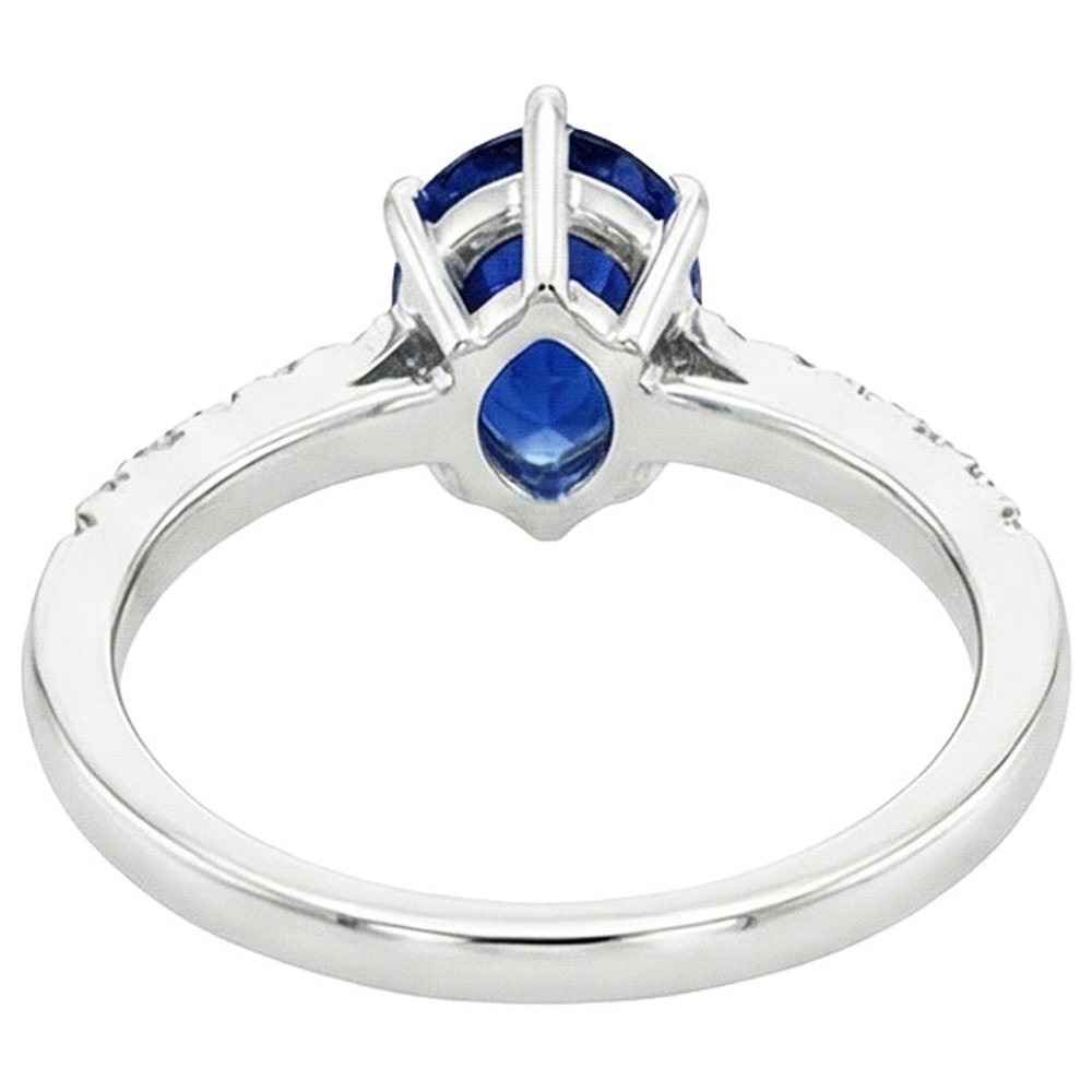 Solitaire Ring Pear Blue Sapphire With Accents Pave Natural Earth Mined Diamonds 5 Carats