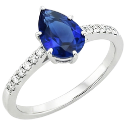 Solitaire Ring Pear Blue Sapphire With Accents Pave Natural Earth Mined Diamonds 5 Carats