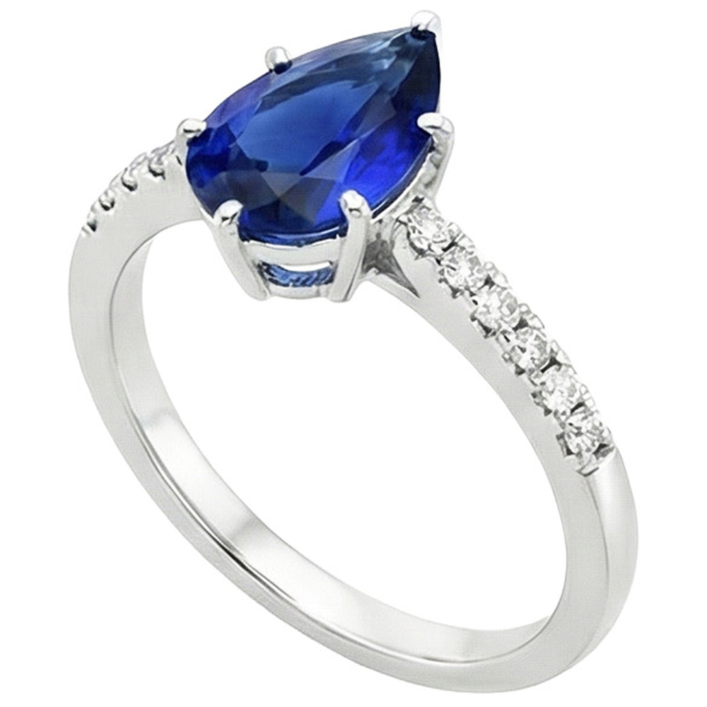 Solitaire Ring Pear Blue Sapphire With Accents Pave Natural Earth Mined Diamonds 5 Carats