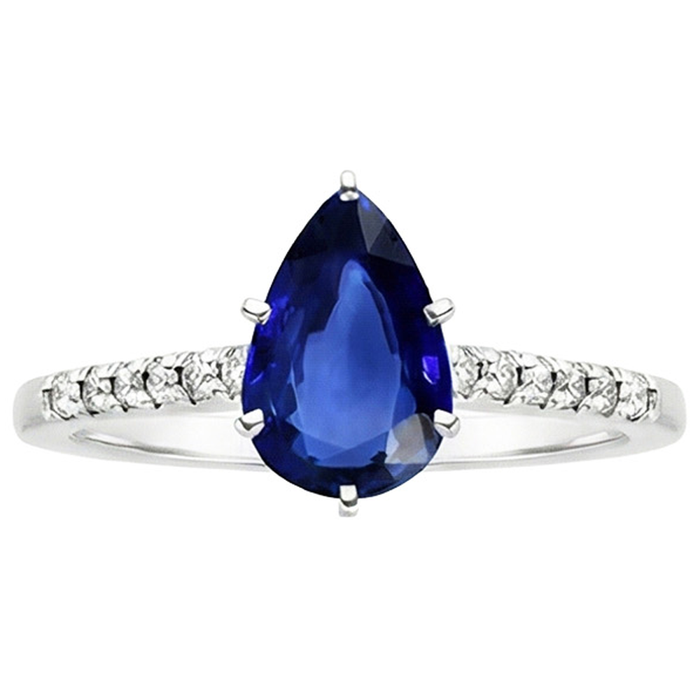 Solitaire Ring Pear Blue Sapphire With Accents Pave Natural Earth Mined Diamonds 5 Carats