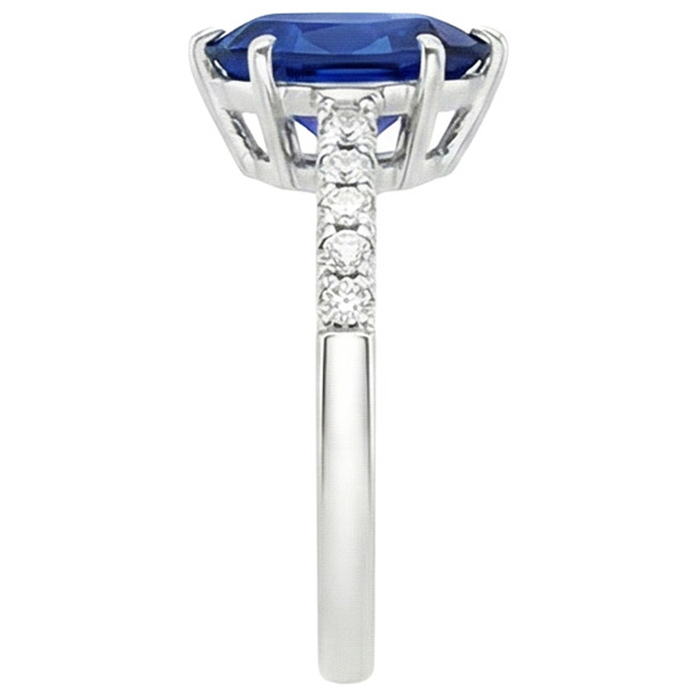 Solitaire Ring Pear Blue Sapphire With Accents Pave Natural Earth Mined Diamonds 5 Carats