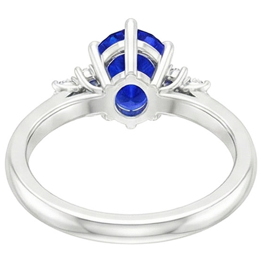 Solitaire Ring Pear Blue Sapphire With Round Natural Earth Mined Diamond Accents 5 Carats