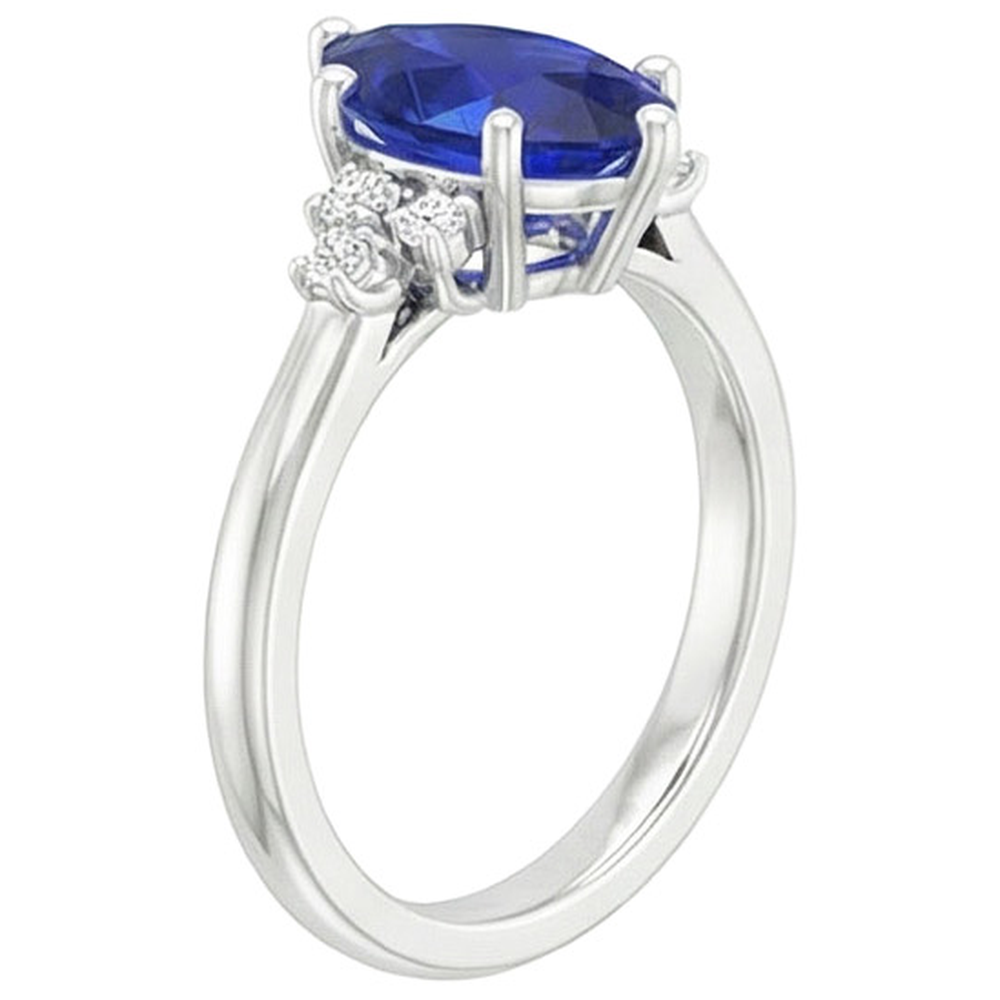 Solitaire Ring Pear Blue Sapphire With Round Natural Earth Mined Diamond Accents 5 Carats