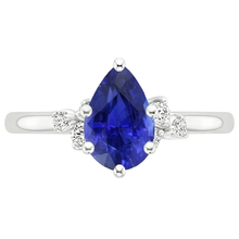 Solitaire Ring Pear Blue Sapphire With Round Natural Earth Mined Diamond Accents 5 Carats