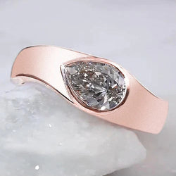 Solitaire Ring Pear Genuine Diamond 2 Carats Rose Gold Wood Grain Metal