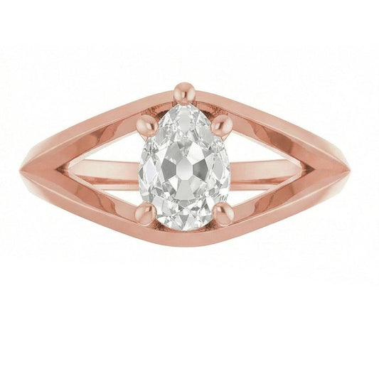 Solitaire Ring Pear Old Cut Genuine Natural Earth Mined Diamond 5 Prong Split Shank 1.50 Carats
