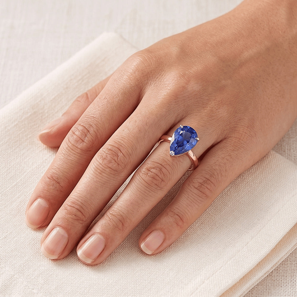 Solitaire Ring Pear Sri Lankan Sapphire 3 Carats
