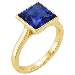 Solitaire Ring Princess Bezel Set Blue Sapphire 5 Carats Yellow Gold