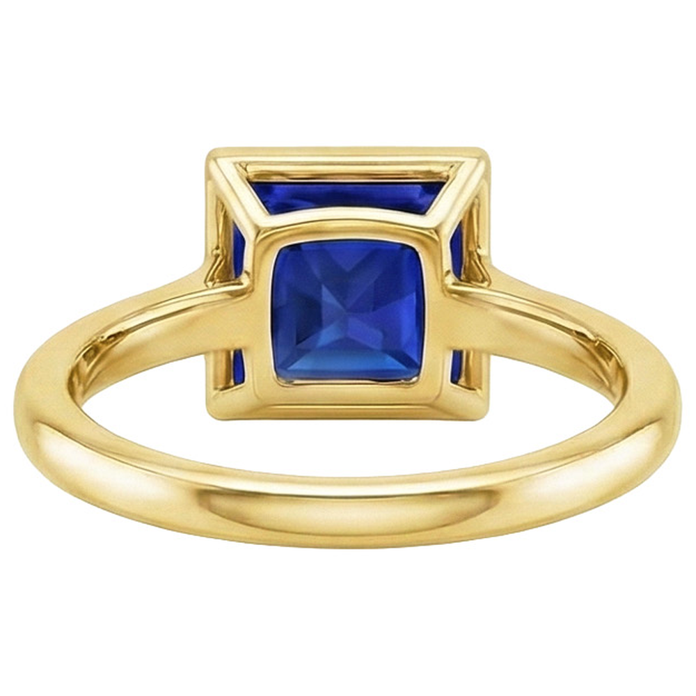 Solitaire Ring Princess Bezel Set Blue Sapphire 5 Carats Yellow Gold