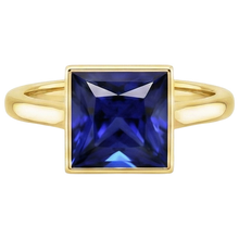 Solitaire Ring Princess Bezel Set Blue Sapphire 5 Carats Yellow Gold