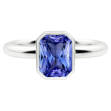 Solitaire Ring Radiant Bezel Set Natural Blue Sapphire 1.50 Carats