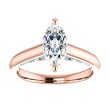 Solitaire Ring Real Marquise Diamond 1.50 Carats Two Tone Gold 14K