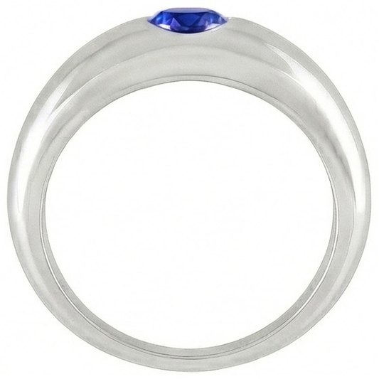 Solitaire Ring Round Ceylon Sapphire Flush Set Thick Shank