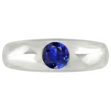 Solitaire Ring Round Ceylon Sapphire Flush Set Thick Shank