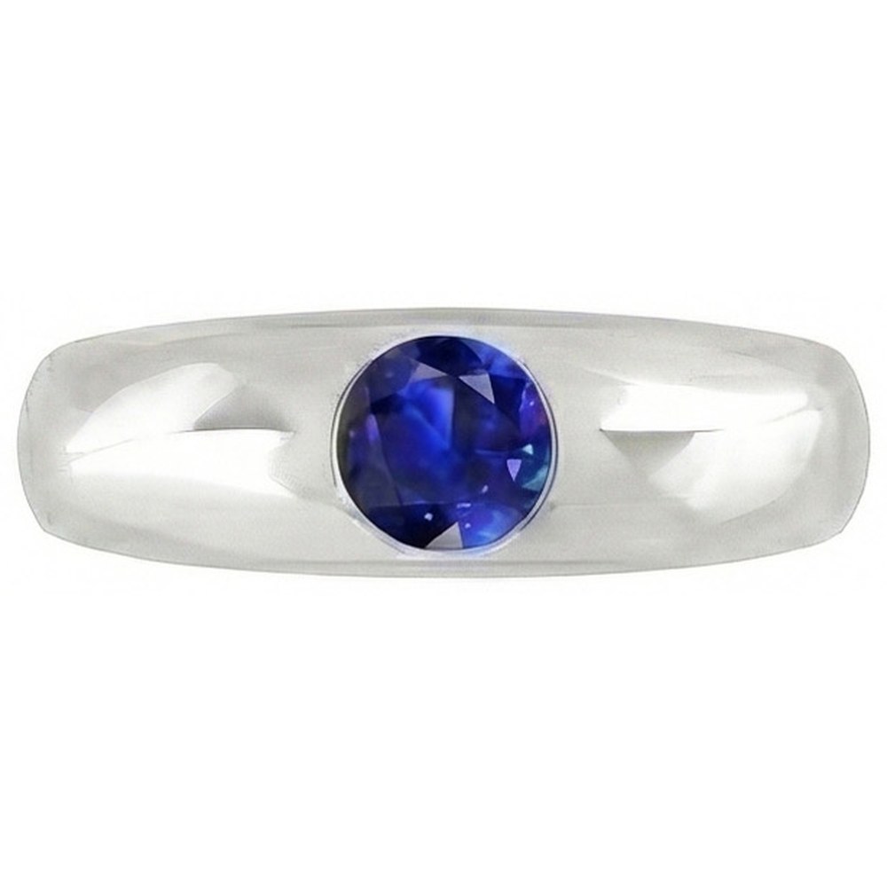 Solitaire Ring Round Ceylon Sapphire Flush Set Thick Shank