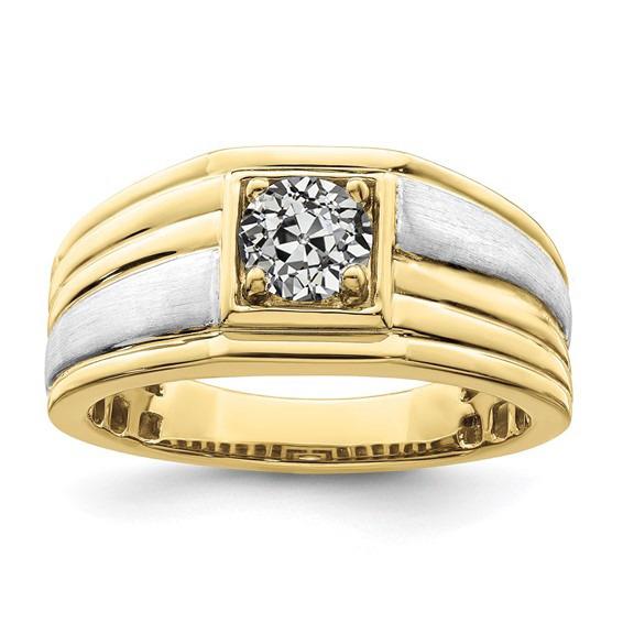 Solitaire Ring Round Old Cut Genuine Diamond Prong Bezel Set 1 Carat Two Tone