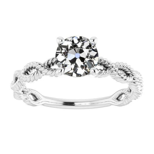 Solitaire Ring Round Old Cut Genuine Diamond Twisted Shank 2 Carats