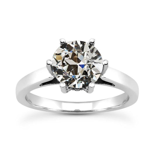 Solitaire Ring Round Old Cut Natural Diamond 6 Prong Set Jewelry 2.50 Carats
