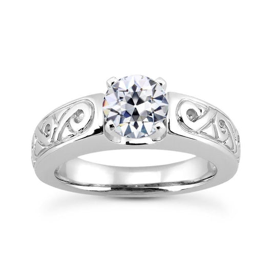 Solitaire Ring Round Old Cut Real Diamond Antique Style 1.50 Carats
