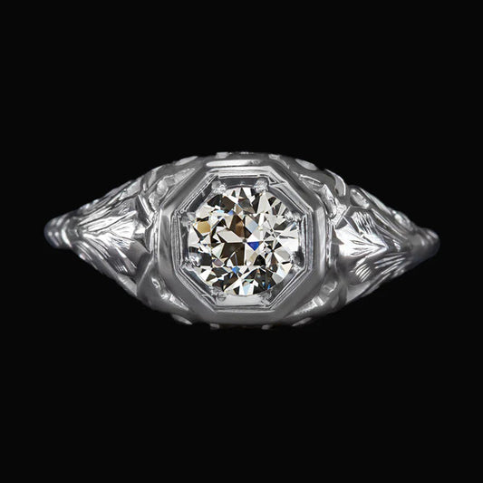 Solitaire Ring Round Old Cut Real Diamond Gold Vintage Style 1.50 Carats