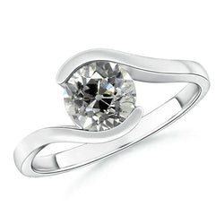 Solitaire Ring Round Old European Real Diamond 2 Carats Tension Style