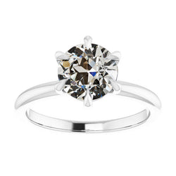 Solitaire Ring Round Old Mine Cut Diamond 6 Prong Set Real 3 Carats