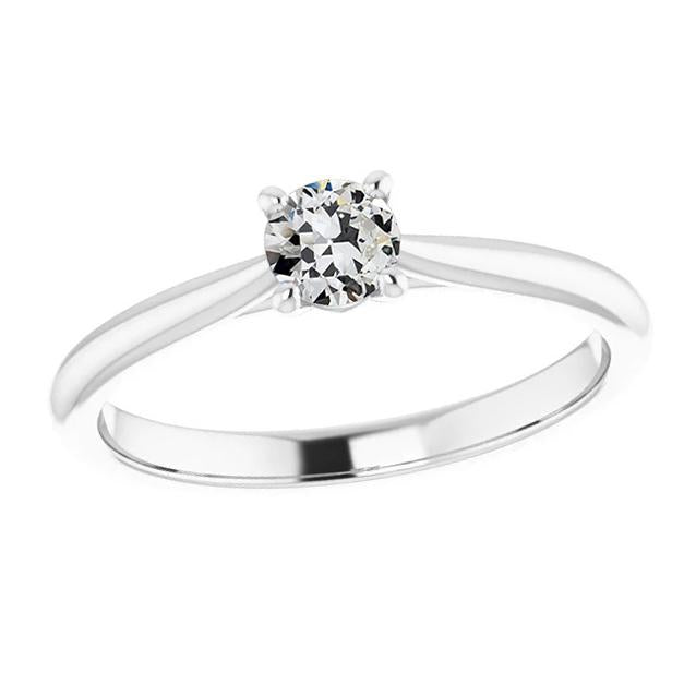 Solitaire Ring Round Old Mine Cut Natural Diamond Tapered Shank 1 Carat