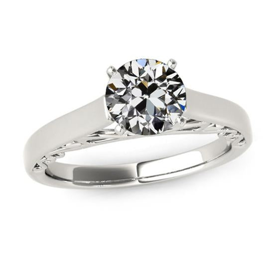 Solitaire Ring Round Old Mine Cut Natural Diamond Vintage Style 2 Carats