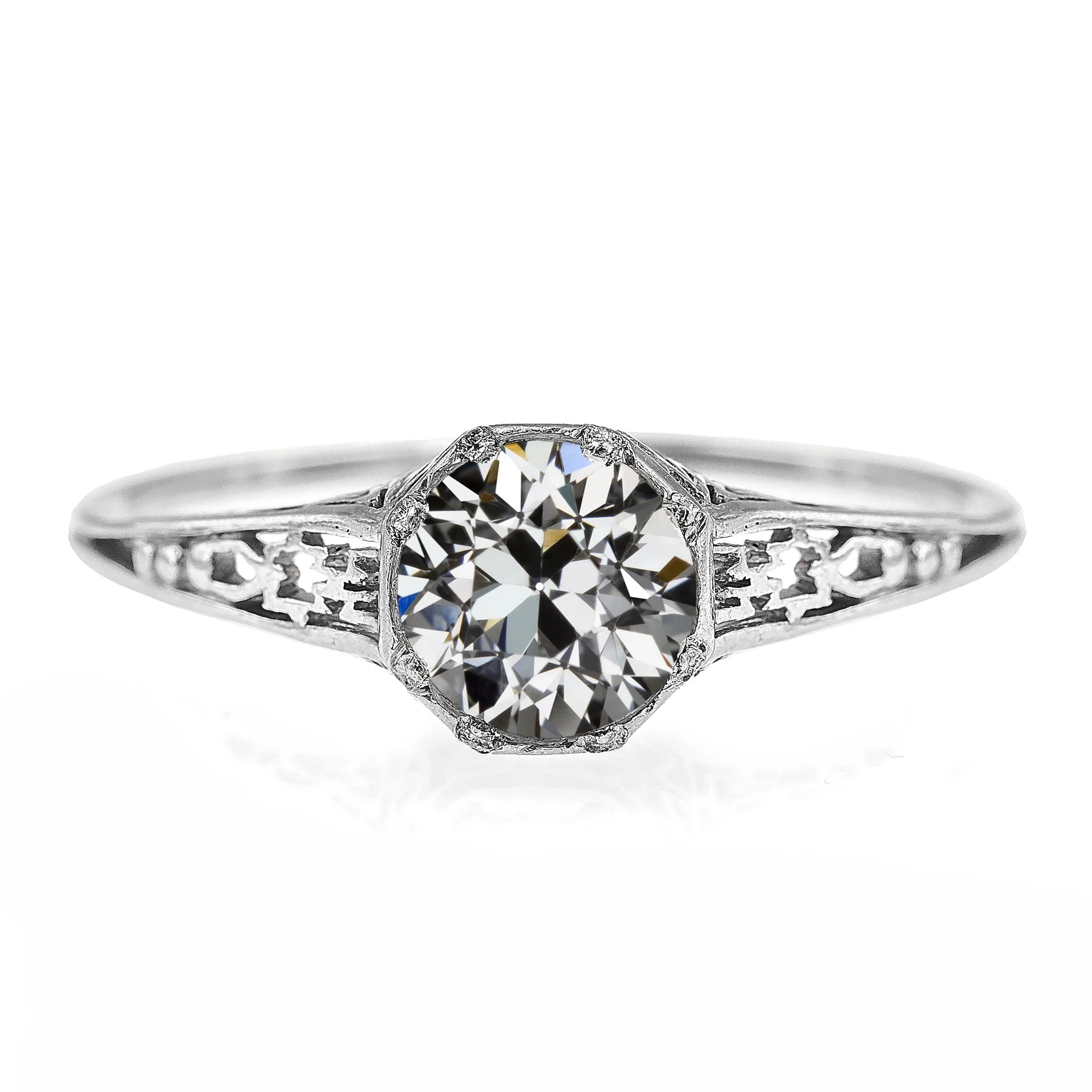 Solitaire Ring Round Old Mine Cut Real Diamond Antique Style 2 Carats