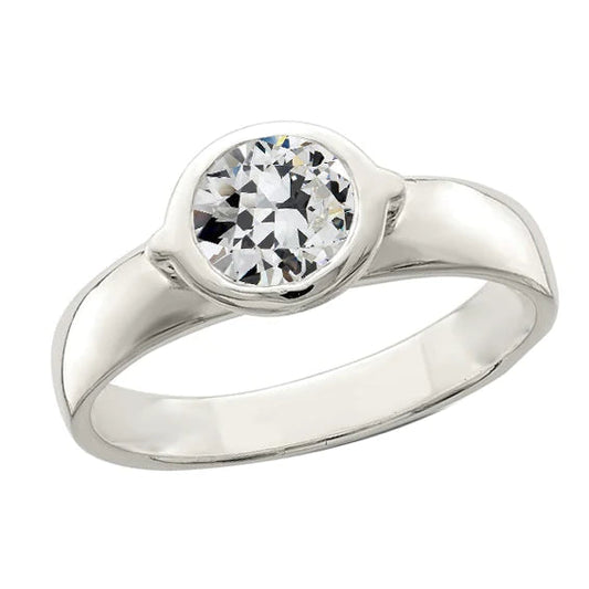 Solitaire Ring Round Old Mine Cut Real Diamond Bezel Set 1.50 Carats